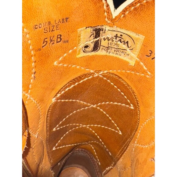 Justin Womens Western Leather Cowboy Boots Size 5.5 B Brown 12" Top To Bottom - Picture 7 of 16